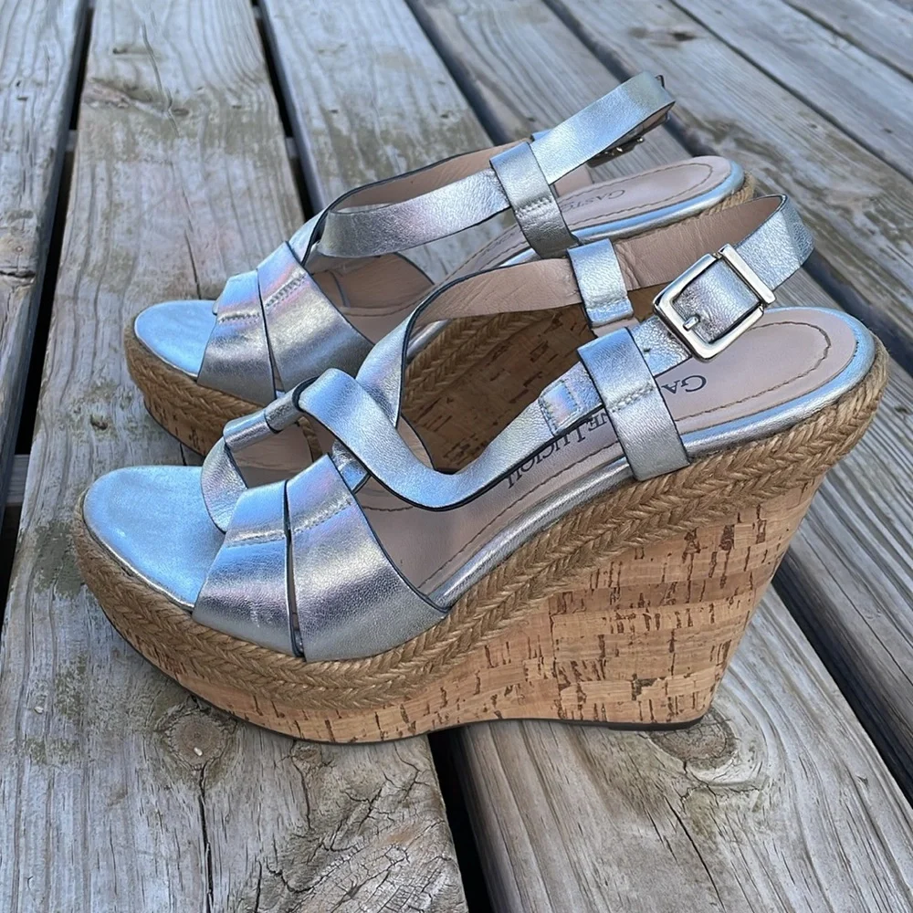 Metallic Silver Wedge Sandals - Women
